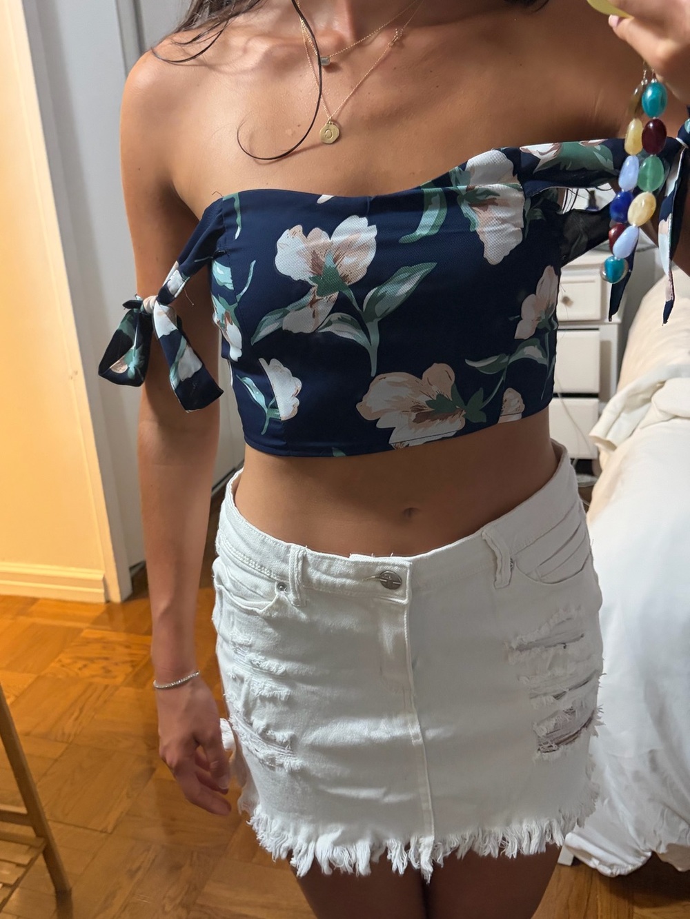 White Denim Mini Skirt